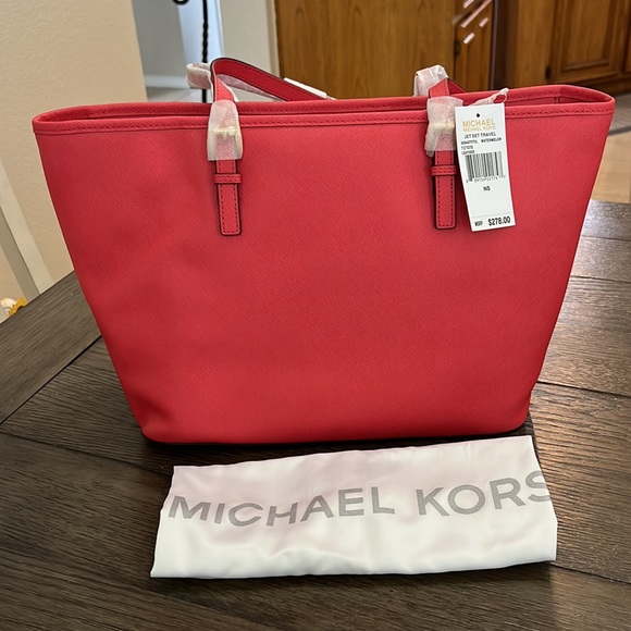 Michael Kors Jet Set Large Saffiano Leather Tote Bag Watermelon - Picture 12 of 13